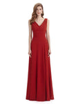 A-line Sleeveless V-Neck Side Slit Floor-Length Bridesmaid Dresses