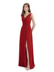 A-line Sleeveless V-Neck Side Slit Floor-Length Bridesmaid Dresses