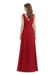 A-line Sleeveless V-Neck Side Slit Floor-Length Bridesmaid Dresses