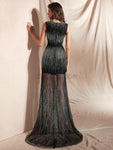 Black Mermaid Sleeveless Tulle Sparkly Prom Dress, YKX026