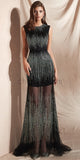 Black Mermaid Sleeveless Tulle Sparkly Prom Dress, YKX026