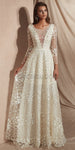 Long Sleeve A-line Lace Elegant Beaded Wedding Dress, YKX028