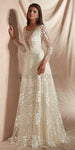 Long Sleeve A-line Lace Elegant Beaded Wedding Dress, YKX028