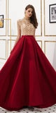 Elegant A-line Satin High Neck Beaded 1/4 Sleeves Prom Dress, YKX033