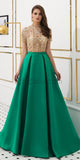 Elegant A-line Satin High Neck Beaded 1/4 Sleeves Prom Dress, YKX033