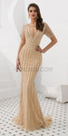 Newest Mermaid Tulle Round Neckline 1/3 Sleeves Prom Dress, YKX034