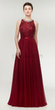 Burgundy A-line Chiffon Sleeveless Beaded Lace Top Bridesmaid Dresses, YKX037