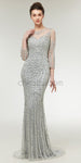 Charming Long Sleeves Appliques Mermaid Tulle Sparkly Sequin Prom Dress, YKX038