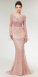 Lace Long Sleeves Beaded Luxury Mermaid Prom Dress, YKX040