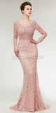 Lace Long Sleeves Beaded Luxury Mermaid Prom Dress, YKX040