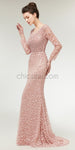 Lace Long Sleeves Beaded Luxury Mermaid Prom Dress, YKX040