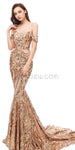 Off Shoulder Mermaid Sexy Backless Sparkly Lace Prom Dress, YKX043