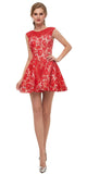 Red A-line Lace Short Sleeveless Homecoming Dresses, YKX047