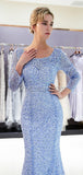 Luxury Full Beaded Mermaid Long Sleeve Open-Back Prom Dress, YKX054