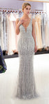 Sexy Deep V-neck Mermaid Backless Beaded Sleeveless Prom Dress, YKX055