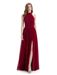 A-line Halter Elegant Chiffon Long Bridesmaid Dresses