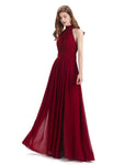 A-line Halter Elegant Chiffon Long Bridesmaid Dresses