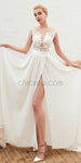 Cap Sleeve Round Neck Lace A-line Slit Popular Wedding Dresses, YKX080