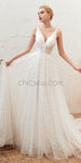 A-line Lace V-neck Backless Tulle Newest Wedding Dresses, YKX082