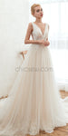 Romantic A-line Tulle Sleeveless Applique Wedding Dresses, YKX083