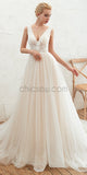 Romantic A-line Tulle Sleeveless Applique Wedding Dresses, YKX083