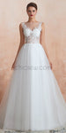 Honest A-line Tulle Sparkly Sequin Applique Wedding Dresses, YKX084