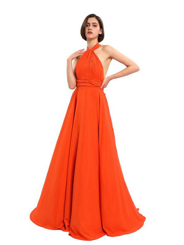 Chiffon A-line Halter Sleeveless Floor-Length Bridesmaid Dresses