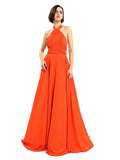 Chiffon A-line Halter Sleeveless Floor-Length Bridesmaid Dresses