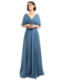 A-line V-neck Cap Sleeves Sleeves Chiffon Long Bridesmaid Dresses