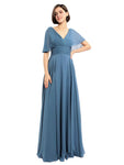 A-line V-neck Cap Sleeves Sleeves Chiffon Long Bridesmaid Dresses