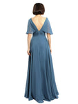 A-line V-neck Cap Sleeves Sleeves Chiffon Long Bridesmaid Dresses