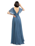 A-line V-neck Cap Sleeves Sleeves Chiffon Long Bridesmaid Dresses