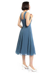 A-line Sleeveless Criss-cross Halter Tea-length Bridesmaid Dresses