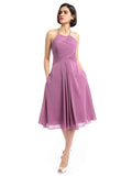 A-line Halter Sleeveless Pleats Short Bridesmaid Dresses