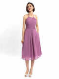 A-line Halter Sleeveless Pleats Short Bridesmaid Dresses