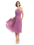 A-line Halter Sleeveless Pleats Short Bridesmaid Dresses