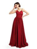 Charming A-line Applique Spaghetti Straps Prom Dresses