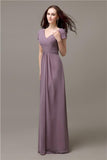 Elegant V-neck Short Sleeves A-line Floor-Length Bridesmaid Dresses