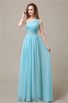 One-Shoulder A-line Beaded Chiffon Floor-Length Bridesmaid Dresses