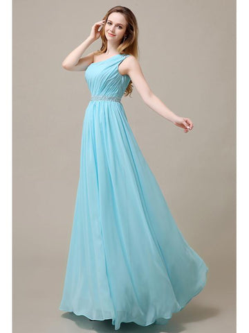 One-Shoulder A-line Beaded Chiffon Floor-Length Bridesmaid Dresses