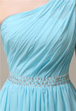 One-Shoulder A-line Beaded Chiffon Floor-Length Bridesmaid Dresses