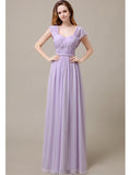 Cap Sleeves A-line Chiffon Floor-Length Bridesmaid Dresses