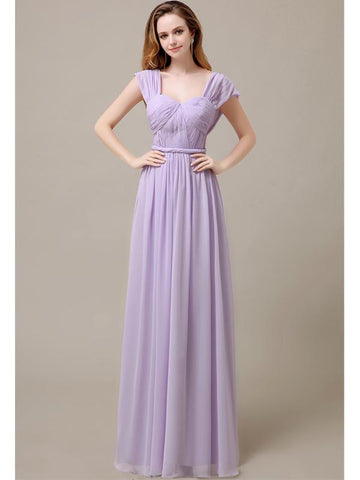 Cap Sleeves A-line Chiffon Floor-Length Bridesmaid Dresses