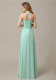 Halter Chiffon A-line Sleeveless Floor-Length Bridesmaid Dresses