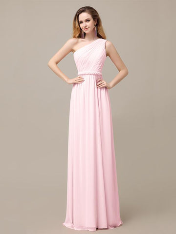 A-line Chiffon One Shoulder Floor-Length Long Bridesmaid Dresses