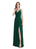 Chiffon Spaghetti Strap V-neck Floor-Length Long Bridesmaid Dresses