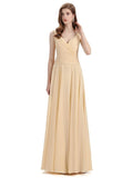 Simple V-neck Chiffon Floor-Length Long Bridesmaid Dresses