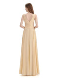 Simple V-neck Chiffon Floor-Length Long Bridesmaid Dresses