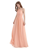 Simple Halter Chiffon Floor-Length Long Bridesmaid Dresses