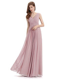 Simple V-neck Chiffon Floor-Length Long Bridesmaid Dresses